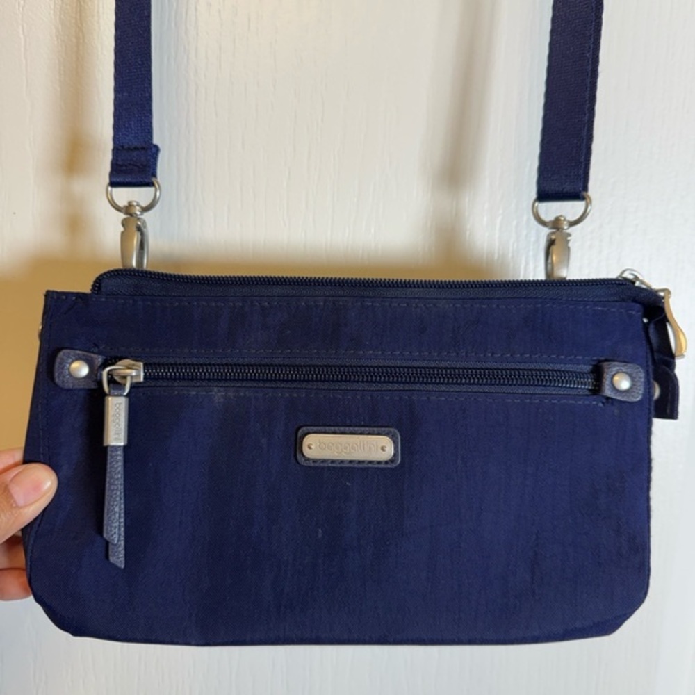 Baggallini Securtex Anti-theft Navy RFID Crossbody Bag Detachable Strap #2210